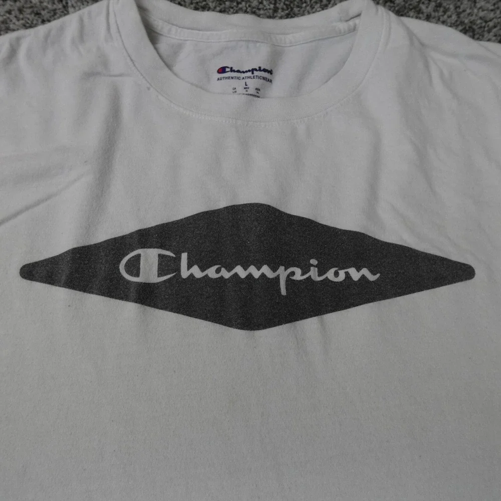 Champion Shirt Mens Large White Black Spell Out Preppy‎ Casual Athletic Active - Picture 4 of 14